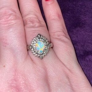 Rhinestone & lab created Opal ring size 7